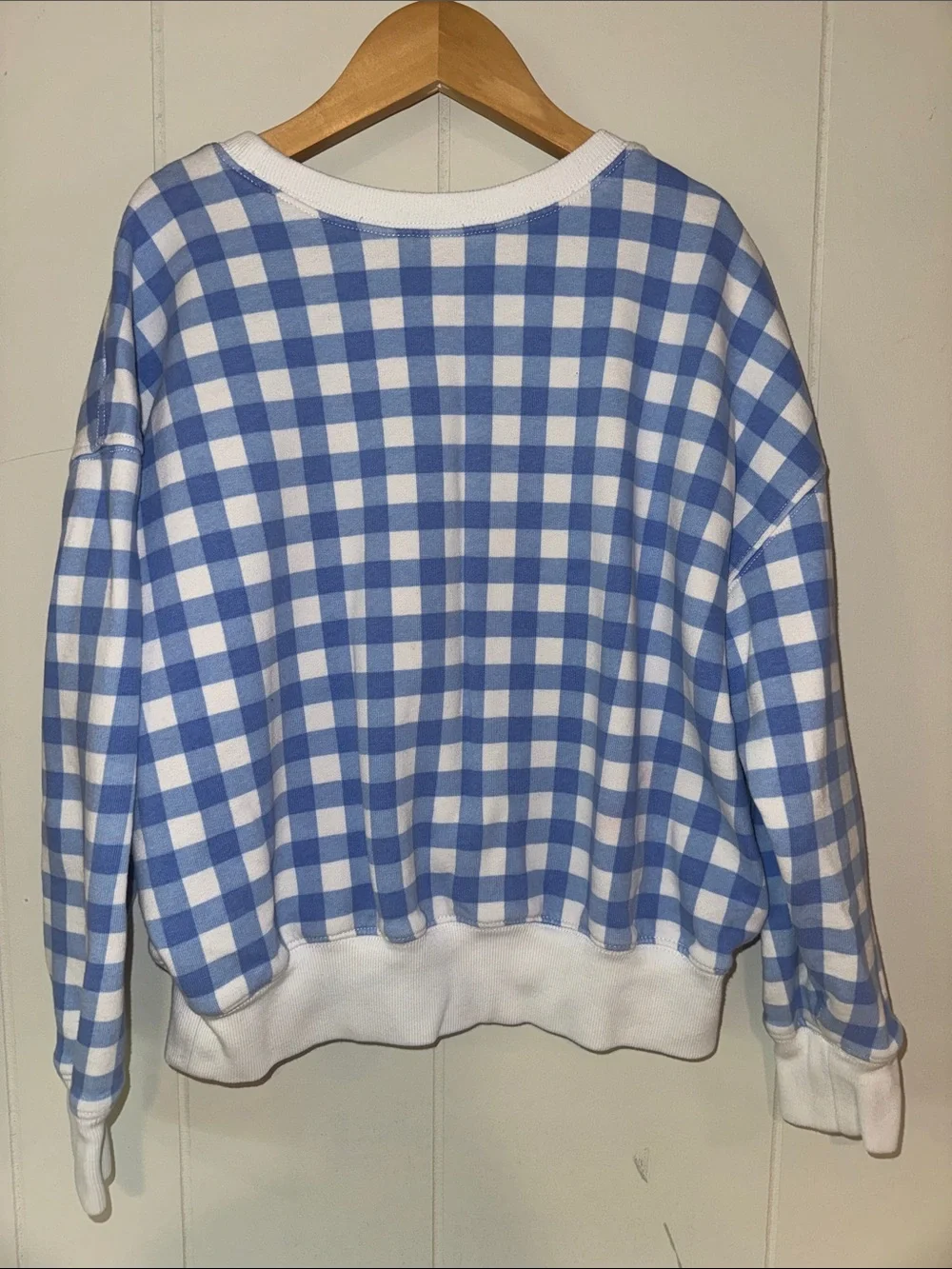 Ralph Lauren Light Blue & White Gingham Crewneck Sweatshirt